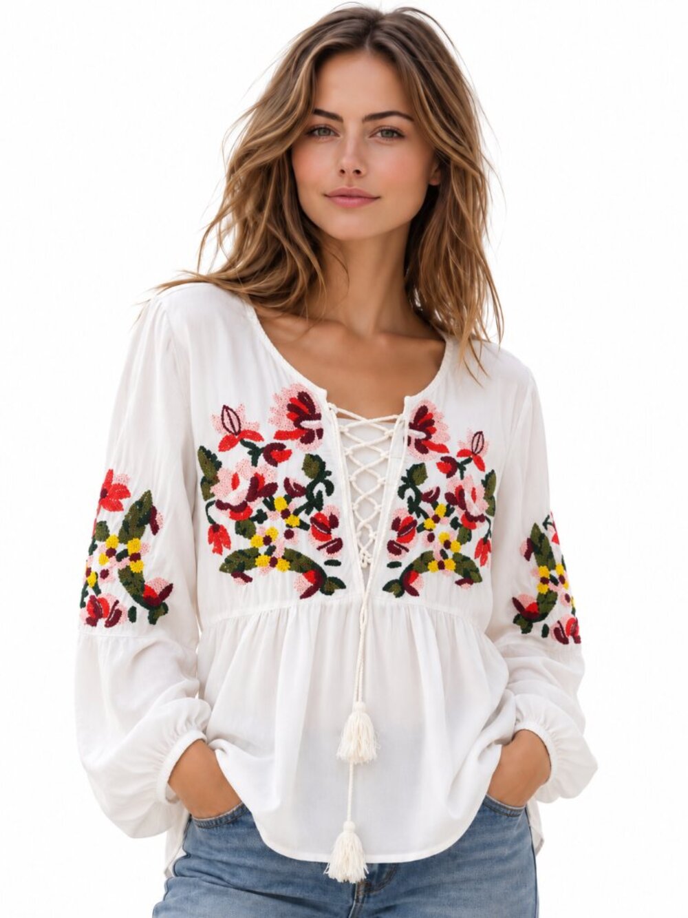 Solitaire Bohemian style embroidered blouse